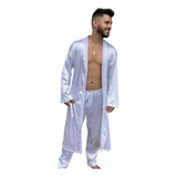 Conjunto Robe Roupão De Cetim Masculino Kit Hobby Com Calça