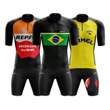  Conjunto Roupa Bike Kit Ciclismo Camisa E Bermuda Espuma