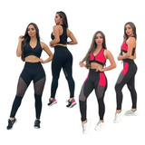 Conjunto Roupa De Academia 4 Pçs Fitness 2 Calças Tela 2 Top