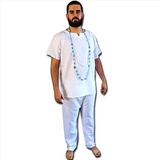 Conjunto Roupa De Ração Umbanda Masculino Branco 2 Peças