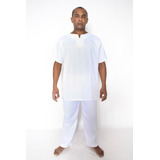 Conjunto Roupa De Ração Umbanda Masculino Branco 2 Peças
