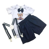 Conjunto Roupa Para Bebê Menino Marinheiro Azul P M G 3 Pçs