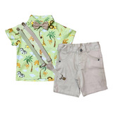 Conjunto Roupa Social Safari Infantil Bege