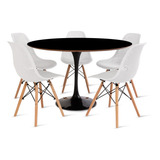 Conjunto Saarinen Preta 120cm E 5 Cadeiras Colmeia Branca