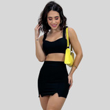 Conjunto Saia E Cropped Malha Montaria Curto Modinha