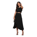 Conjunto Saia Envelope + Cropped Duna Transpassada Longa