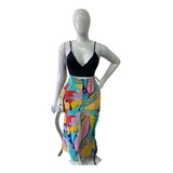 Conjunto Saia Longa Botão E Fenda No Meio + Cropped C Bojo