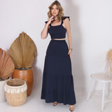 Conjunto Saia Longa+ Cropped Luxo Rodado Feminina Soltinha