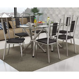 Conjunto Sala De Jantar Mesa Tampo De Vidro Volga E 6 Wt