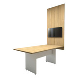 Conjunto Sala De Reunião Mesa 1,80m Mac Branco Painel Tv F5