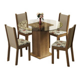 Conjunto Sala Jantar Nanda Madesa Mesa Tam Vid Red 4 Caderch Cor Rustic crema hibiscos Mdja0401097gflh
