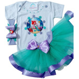 Conjunto Sereia Bebê Saia De Tutu Tiara Ariel Fantasia Bebê