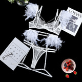 Conjunto Sexy De Corset Chain Lace Feather Lace Lace