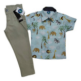 Conjunto Social Roupa Festa Safari Infantil Rei Leão Festa 