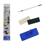 Conjunto Suporte Limpa Tudo Com Fibra Verde Uso Geral + Fibra Branca Limpeza Leve + Cabo Extensor Telescópico 1,40m Para Piso Azulejo