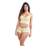  Conjunto Sutiã + Caleçon Em Renda Sem Bojo Lindos Sexy