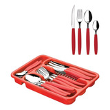 Conjunto Talheres 25 Peças Aço Inox Porta Garfo Faca Colher