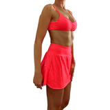 Conjunto Top Short Saia Feminino Academia Neon Beach Tennis