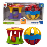 Conjunto Torre E Bola Colorida Chocalho Infantil P/ Bebês