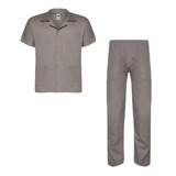 Conjunto Uniforme Camisa E Calça Profissional Brim Cinza