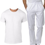 Conjunto Uniforme Padeiro Camiseta + Calça Em Oxford Branco
