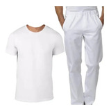 Conjunto Uniforme Umbanda Camiseta + Calça Em Oxford Branco