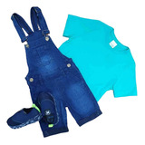 Conjunto Verão Jardineira Camiseta Infantil Menino Roupa