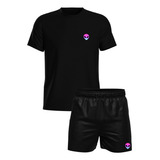 Conjunto Verão Moda Camiseta Algodão Short Tactel Alien