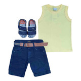 Conjunto Verão Regata Amarela Bermuda Infantil Menino Roupa