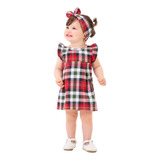 Conjunto Vestido Calcinha E Laço Xadrez Natal Vermelho Festa