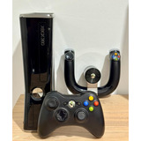 Console Microsoft Xbox 360 Slim 250gb (bloqueado Original) + 1 Controle (+ Kit Carregador) + Volante Speed Whel (sem-fio) + 8 Jogos Originais