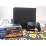 Console Playstation 4 Sony Slim 1tb - Preto - Modelo Cuh-2214b, Com Alguns Jogos Em Midia Fisica