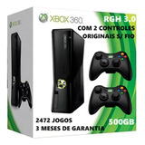 Console Xbox 360 Slim Rgh 3.0 500gb - Com Caixa - 2 Controles Originais Sem Fio - Com Garantia - Full