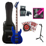 Contra Baixo Jackson Concert Bass Js3qm Blue 4 Cordas + Kit