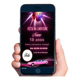 Convite Digital Limousine Rosa Neon Aniversário