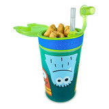 Copo 2 Em 1 :com Canudo E Porta Snack 270ml Nûby Cor Azul