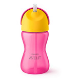 Copo Avent Transição Dino Rosa 300ml Canudo Anti Vazamento