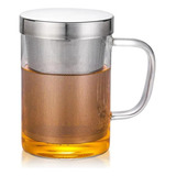 Copo Caneca De Vidro Com Infusor E Tampa Inox 400ml P/ Chá 