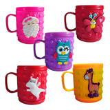 Copo Infantil 3d Caneca Plastica Emborrachada Alto Relevo