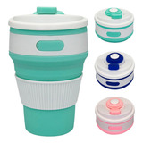 Copo Silicone Retrátil Dobrável C/ Tampa Reutilizável 350ml