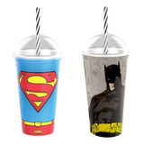 Copo Super Homem E Batman Infantil Com Tampa 500ml Plasútil