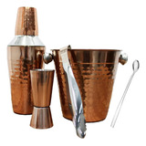 Coqueteleira Cobre Aço Inox Martelado Jogo Com 5 Pçs