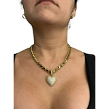 Cordão Fem Friso S 8mm + Pingente Coração Banhado A Ouro 18k