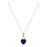 Cordão Feminino Bailarina Ouro 18k 750 45cm Pingente Coração Cor Coração Azul