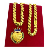 Cordão Friso S 12mm Pingente Jesus Banhado A Ouro 18k Poze