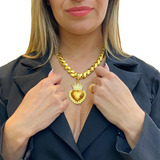 Cordão Friso S + Pingente Coração Cravejado Banhado Ouro 18k