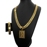 Cordão Grumet Lacraia 13mm Pulseira E Pingente Banhado Ouro