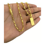 Cordão Tijolinho 3mm + Pingente Cruz Placa - Banhado A Ouro