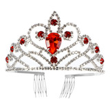 Coroa De Tiara De Noiva Com Diamante Vermelho/cristal De Pra