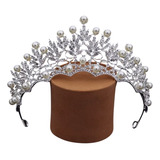 Coroa Debutante Cabelo Noiva Grande Strass Prata Perola